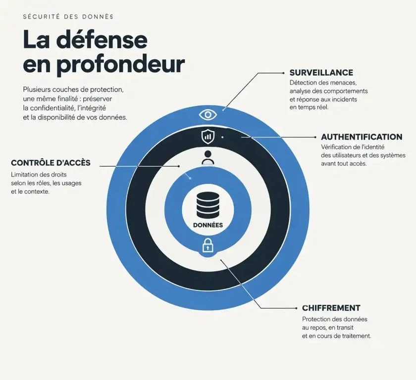 Schéma de la sécurité des données en couches de défense en profondeur