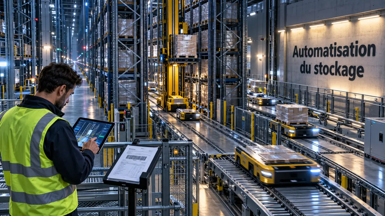 Automatisation stockage : transstockeur palettes et robots mobiles en entrepôt