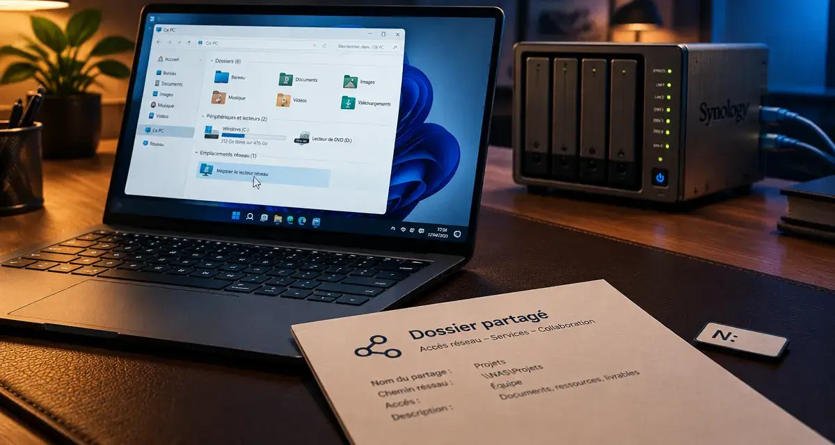 Connecter un lecteur réseau Windows 11 : mapper un lecteur réseau (N:) et vérifier la connexion