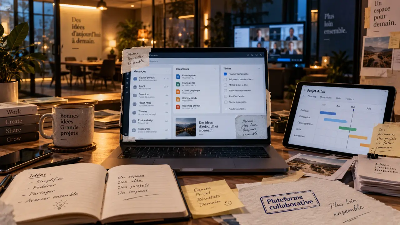 Plateforme collaborative entreprise pour centraliser messages, documents et tâches
