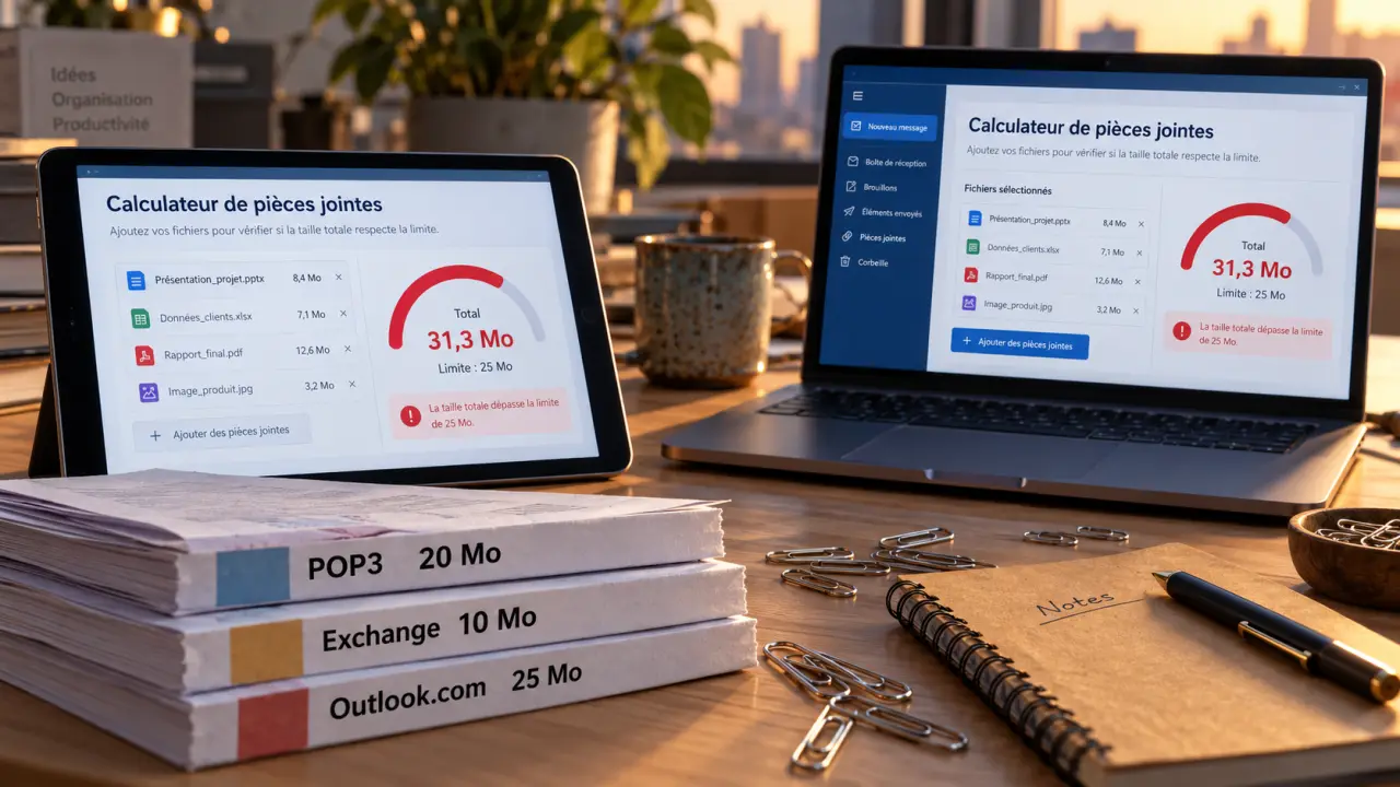 Taille maximale pièce jointe Outlook : limite 10, 20 ou 25 Mo